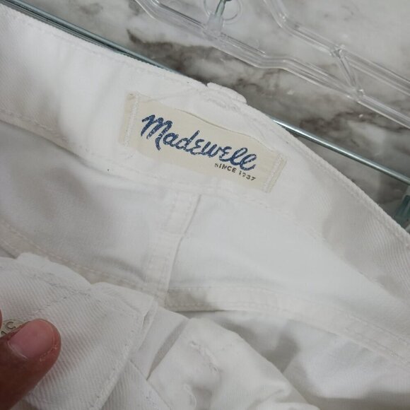 MADEWELL BOY JEAN Long Mid Rise Denim Jean Shorts Womens 26 White Raw Hem - Picture 4 of 5